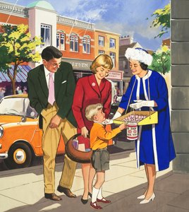 Personer, du ser: Flagsælgeren (gouache på papir) af English School