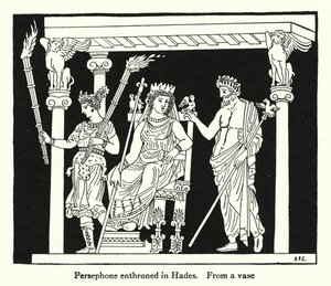 Persephone troner i Hades (litho) af English School