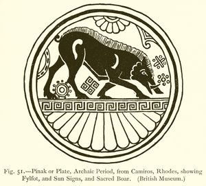 Pinak eller plade, arkaisk periode, fra Camiros, Rhodos, viser Fylfot og soltegn og hellig orne af English School