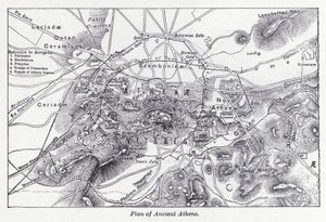Plan over det gamle Athen (litho) af English School