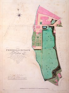 Plan over Stag Brewhouse Premises and Estate, originalt manuskript fra George Saunders kontorer, ca. 1807 (blyant, wc og pen og blæk på papir) af English School