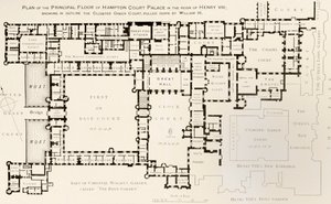 Plan over hovedetagen af Hampton Court Palace, som det var under kong Henry VIII
