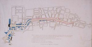 Plan, dem House of Commons vorgelegt, einer Straße von Charing Cross nach Portland Place, die zum Crown Estate im Marylebone Park führt