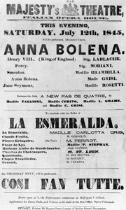 Spilleplan for Hendes Majestæts teater, Italiensk operahus, 1845 (trykt papir) af English School