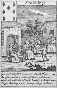 Spillekort, der viser arbejdere, der laver strømper (tryk) (detalje af 392627) af English School