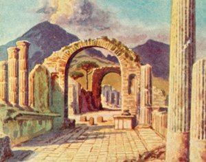 Pompeji, udsigt mod Vesuv (farvelitografi) af English School