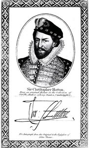 Portræt og signatur af Sir Christopher Hatton (1540-91)