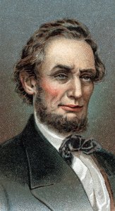Portræt af Abraham Lincoln - Portræt af Abraham Lincoln (1809-1865) 16. præsident for USA - Fra serien "" Leaders of Men"" - Chromolithography - English School, 20. århundrede - af English School