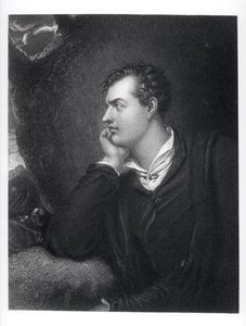 Portræt af George Gordon, 6. Lord Byron af Rochdale (1788-1824) (gravering) (s/h foto) af English School
