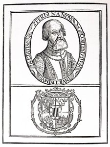 Portræt af Hernan Cortes (1485-1547) og hans arme, fra 