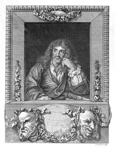 Portræt af Moliere (gravering) (bw foto) af English School