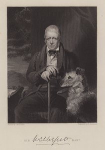 Portræt af Sir Walter Scott, med hund (gravering) af English School