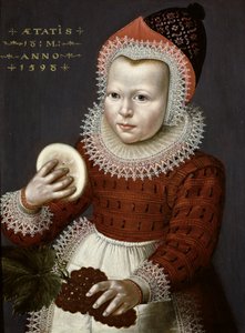 Portræt af en ung pige, der holder brød og druer, 1598