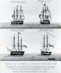 Portrætter af fartøjerne fra polarekspeditionen i 1818 (gravering) af English School