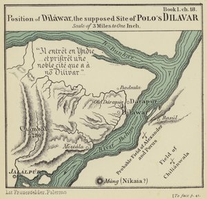 Placering af Dilawar, det formodede sted for Polos Dilavar (farvelitografi) af English School