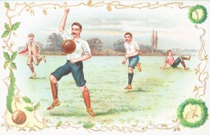 Postkort med mænd, der spiller fodbold af English School