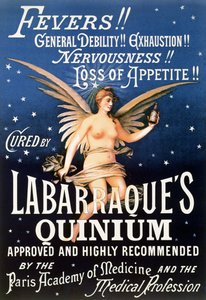 Plakatreklame Labarraques Quinium, medicin med kinin mod feber, generel svækkelse, udmattelse, nervøsitet, appetitløshed, 1889