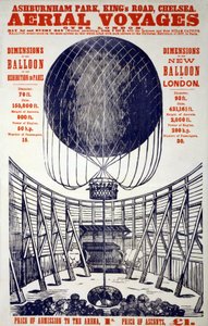 Plakat, der promoverer "Aerial Voyages over London", pub . 1867 (farvelitografi) af English School