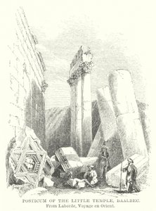 Posticum af det lille tempel, Baalbec (gravering) af English School