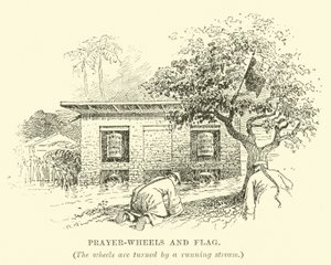 Gebetsmühlen und Flagge von English School