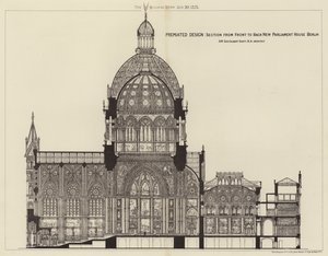 Præmieret design, snit fra forside til bagside New Parliament House Berlin (gravering) af English School
