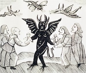 Presenting Children to the Devil, kopi af en illustration fra The Witch of the Woodlands brugt i en samling kapbøger om esoterica af English School