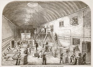 Priser Patent Candle Companys Works, No.1: The Spreading and Stripping Department, fra The Illustrated London News, 1849 af English School
