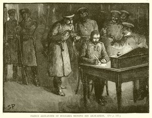 Prins Alexander af Bulgarien underskriver sin abdikation af English School