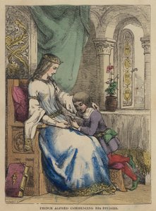 Prins Alfred påbegynder sine studier (farvet gravering) af English School