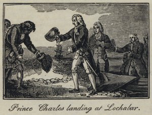 Prins Charles lander ved Lochabar (gravering) af English School
