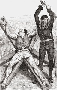 Fange bliver tortureret på St. Andrews Cross, ca. 1865 (trægravering) af English School