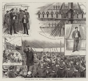 Præmie-dag om bord på HMS Worcester (gravering) af English School