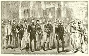 Procession af guvernørerne i Australien på Melbourne-udstillingen i 1888 af English School