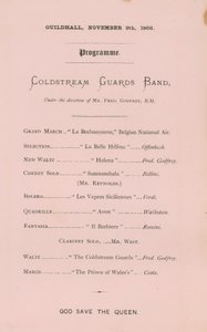 Program for banketten i Guildhall, London, den 9. november 1866 af English School