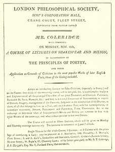 Program for Coleridges forelæsninger fra 1808 af English School