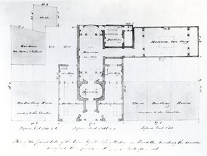 Foreslået plantegning for den egyptiske hal, Picadilly, 1810 (blæk på papir) af English School