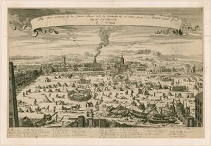 Udsigten til den frosne Thames, taget fra tempeltrappen den 20. januar 171516 af English School