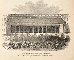 Pumpe-rum i Wandsworth Prison, illustration fra The Criminal Prisons of London og Scenes from Prison Life af Henry Mayhew og John Binny, pub. 1862 af English School