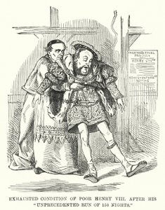 Punch tegnefilm: Udmattet tilstand af den fattige Henry VIII efter hans hidtil usete løb på 150 nætter (gravering) af English School