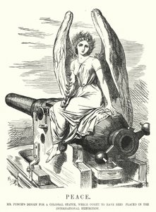 Punch tegnefilm: Peace. Hr. Punchs design til en kolossal statue, som burde have været placeret på den internationale udstilling (gravering) af English School