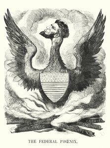 Punch tegneserie: The Federal Phoenix - Abraham Lincolns genvalg ved det amerikanske præsidentvalg i 1864 (gravering) af English School