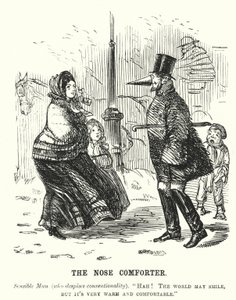 Punch tegneserie: The Nose Comforter - mand beskytter sin næse mod kulde (gravering) af English School