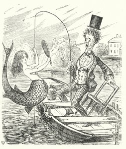 Punch tegneserie: fisker fanger en havfrue (gravering) af English School