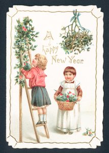 Opsætning af dekorationer, nytårskort af English School