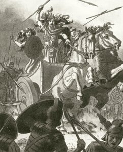 Dronning Boadicea i sin vogn (litho) af English School