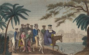 Dronning Caroline, frasepareret ægtefælle af kong George IV, træder ind i Jerusalem (farvet indgravering) af English School