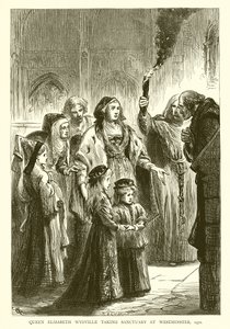 Dronning Elizabeth Wydville indtager Sanctuary i Westminster, 1471