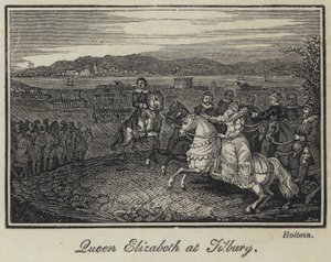 Dronning Elizabeth ved Tilbury (gravering) af English School