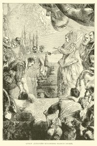 Dronning Elizabeth ridder Francis Drake af English School