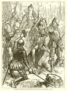 Dronning Elizabeth gennemgår tropperne i Tilbury, 1588 af English School